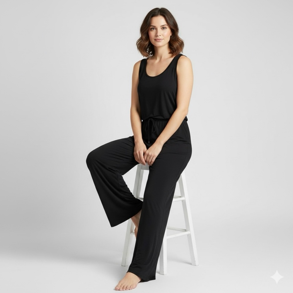 Calvin Klein Jumpsuit Black Knit Wide Leg Sleeveless 6 Quiet Luxury